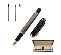 Accod Metal Rollerball Pen Business Signature Pen Fluent Writing Pen with Two 0.5mm Black Refills Gift Box Smooth Writing and Fine Point(Silver)