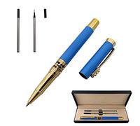 Accod Metal Rollerball Pen Retro Classic Signature Pen Business Gift Smooth Writing Rollerball Pen for Men and Women with Two 0.5MM Black Refills-Premium Gift Box (Blue)