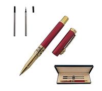 Accod Metal Rollerball Pen Retro Classic Signature Pen Business Gift Smooth Writing Rollerball Pen for Men and Women with Two 0.5MM Black Refills-Premium Gift Box (Red)