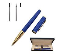 Accod Metal Rollerball Pen Signature Pen Office Ballpoint Pen with Two 0.5mm Black Refills Nice Gift for Family Friends and Colleagues (Blue)