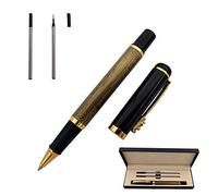 Accod Rollerball Pen Business Signature Pen Durable Office Pen with Two 0.5mm Black Refills Gift Box Smooth Writing(Yellow)