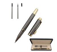 Accod Rollerball Pen High-end Business Signature Pen Clip Black Ink Rollerball Pen with Two 0.5mm Replacement Refills Gift Premium Gift Box (Grey)