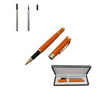 Accod Signature Pen Premium Metal Rollerball & Ballpoint Pen Creative Gift Pen with Two 0.5mm Black Replaceable Refills High-grade Pen Case Gift for Family Friends and Colleagues (Orange)