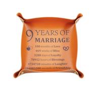 ACCOLIAMBER 9th Anniversary Wedding Gifts for Him Her - Leather Jewelry Tray - Brown - 20x20cm