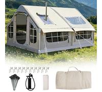Accommodating 6-8 people Inflatable camping tent, made of Oxford cloth, with Two skylights and chimney-style windows, with a manual air pump and storage bag