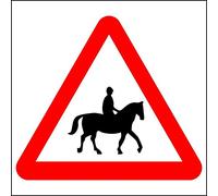 Accompanied horses or ponies likely to be in or crossing road ahead safety sign - 3mm Aluminium sign 300mm x 300mm