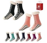 Accordinglye/Toselfwith Ultra-Thick Cashmere Slipper Home Socks, Winter Warm Non Slip Cozy Fuzzy SlipperSocks, Cashmere Socks for Women, for Christmas (Army green+Pink)