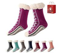 Accordinglye/Toselfwith Ultra-Thick Cashmere Slipper Home Socks, Winter Warm Non Slip Cozy Fuzzy SlipperSocks, Cashmere Socks for Women, for Christmas (Purple)