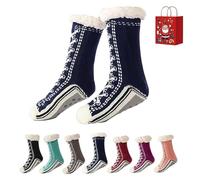 Accordinglye/Toselfwith Ultra-Thick Cashmere Slipper Home Socks, Winter Warm Non Slip Cozy Fuzzy SlipperSocks, Cashmere Socks for Women, for Christmas (Dark Blue)