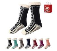 Accordinglye/Toselfwith Ultra-Thick Cashmere Slipper Home Socks, Winter Warm Non Slip Cozy Fuzzy SlipperSocks, Cashmere Socks for Women, for Christmas (Black)