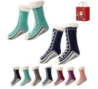 Accordinglye/Toselfwith Ultra-Thick Cashmere Slipper Home Socks, Winter Warm Non Slip Cozy Fuzzy SlipperSocks, Cashmere Socks for Women, for Christmas (Lake Blue+Dark Blue)