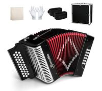 Accordion - 31 Key Diatonic, 12 Bass Buttons (G/C/F Tuning), Push-Pull Isochord Design, Beginner-Friendly Adult Set with Case, Gloves & Cleaning Wipes (Black)