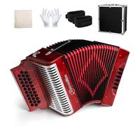Accordion - 31 Key Diatonic, 12 Bass Buttons (G/C/F Tuning), Push-Pull Isochord Design, Beginner-Friendly Adult Set with Case, Gloves & Cleaning Wipes (red)