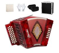 Accordion - 31 Keys, 12 Bass Professional Diatonic, Premium Portable Button Accordion for Adults & Beginners with Thick Protective Case (Red)
