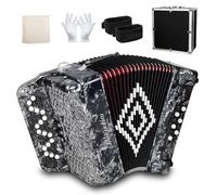 Accordion 34-Key Diatonic 12 Bass Buttons, F/B/E Tuning Push-Pull Heterophonic Design, Premium Professional Beginner Accordion for Stage Performance, Practice, Ensemble Play, Music Training (Gray)