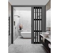 Accordion Door Privacy Room Divider, Space-Saving Sliding Gate with Transparent Panels, Retractable Screen Panel for Bathrooms and More