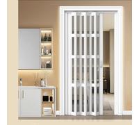 Accordion Door,White PVC Accordion Door with Acrylic Glass - Interior Sliding Folding Closet Door, Multifold Privacy Screen for Bedroom & Doorway - Includes Installation Hardware (36x80in)