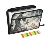 Accordion Folder 13 Pockets A4 Letter Size Filing Folder with Zipper Closure for Nurse Documents Papers Organizer Dark Skeleton Chinese Horror