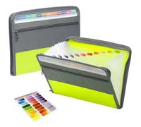 Accordion Folder, Extensible File Bag, 13 Pocket Expanding File Folder Accordion Document Organizer with Zipper Closure Multicolor(Green)