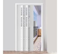 Accordion Folding Door, PVC Multifold Sliding Gate for Closet or Barn, Frosted Window Design, Fits 46x80in (117x203cm) Opening, Ideal for Spacesaving Solutions