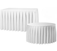 Accordion Pleat Polyester Table Skirt Wedding Christmas Party Catering + FREE CLIPS! (White, 14FT (+10 Clips))