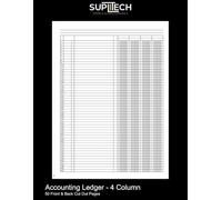 Accounting Ledger - 4 Column: 100 (50 Front and Back) 8.5" x 11" White Pages with Black Lines (Suplitech Office & School Essentials)