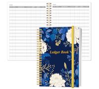 Accounting Ledger Book - A5 Ledger Book for Bookkeeping, Small Businesses & Personal Use, Expense Tracker Notebook for Tracking Money, Expenses, Deposits & Balance, 5.8" x 8.4", Blue Leaf Flower