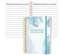 Accounting Ledger Book - A5 Ledger Book for Bookkeeping, Small Businesses & Personal Use, Expense Tracker Notebook for Tracking Money, Expenses, Deposits & Balance, 5.8" x 8.4", Watercolor Blue