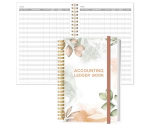 Accounting Ledger Book - A5 Ledger Book for Bookkeeping, Small Businesses & Personal Use, Expense Tracker Notebook for Tracking Money, Expenses, Deposits & Balance, 5.8" x 8.4", Rose Leaf