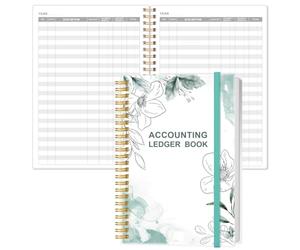 Accounting Ledger Book - A5 Ledger Book for Bookkeeping, Small Businesses & Personal Use, Expense Tracker Notebook for Tracking Money, Expenses, Deposits & Balance, 5.8" x 8.4", Teal Floral