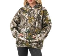 ACCPUR Women Oversized Fleece Camo Hoodies Maple Leaf Hooded Sweatshirt Casual Long Sleeve Fall Pullover Tops With Pockets, Olive Green, S