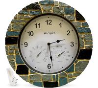 Accqura 13 Inch Outdoor Clock Waterproof - Large Resin Wall Clocks Thermometer and Hygrometer Combo Retro Home Décor for Patio Pool Garden Porch Fence Indoor Bathroom Gift - Blue & Brown