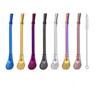 ACCROL 7 Pcs Stainless Steel Spoon Straws Yerba Mate Bombilla Straws Reusable Coffee Straws Soup Spoons Strawberry