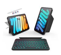 accrosoo for iPad mini A17 Pro/iPad mini 6/7 8.3" Detachable Keyboard Full Protection Case for 156° Adjustable Portrait & Landscape, 7 Backlits & Rechargeable Pencil Holder & 11 Shortcuts (Black)