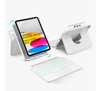 accrosoo Rotatable Detachable Magnetic Keyboard Case for iPad A16 11th/10th Gen, with Larger-Touch Trackpad, Shockproof Bumper, Support Portrait, Magnetic Pencil Holder, Backlight,Full Protect,White