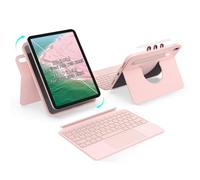 accrosoo Rotatable Detachable Magnetic Keyboard Case for iPad A16 11th/10th Gen, with Larger-Touch Trackpad, Shockproof Bumper, Support Portrait, Magnetic Pencil Holder, Backlight,Full Protect, Pink