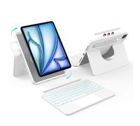 accrosoo Rotatable & Detachable Magnetic Keyboard Case with Multi-Touch Trackpad for 11" iPad Air M3/M2, 11" iPad Pro 4th/3rd/2nd/1st Gen, 10.9" iPad Air 5th/4th Gen, Full Protect Cover, White