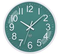 ACCSHINE Wall Clock Wireless Silent Radio Wall Clock Without Ticking Noises 30 cm Quartz Battery Large Easy to Read for Room Home Kitchen Living Room Bedroom Office School (Lake Green)