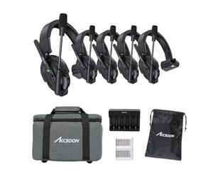 Accsoon Como Wireless Intercom System Dual-Mic ENC Noise Cancellation Full Duplex 1.9GHz 1312ft/400m Team Communication Single Ear Headset, 10+ Hour Battery Life Link up to 9 - (1 Host&4 Remote Set)