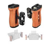 Accsoon Side Handles, Widely Compatible Adjustable Monitor Cage Rig Handle with 1/4 & 3/8 Inch Screw Holes & Cold Shoe Mount, Safety Dual-Point Lock & Reversible Grip, Wood & Aluminum (A Pair)