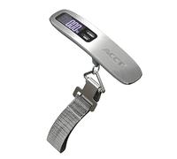 ACCT digital portable luggage scale, capacity 110 lbs/50 kg, backlit display, stainless steel, includes manual and battery