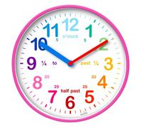 Acctim Wickford 22520 Kids Teaching Wall Clock - Quartz, Rainbow Dial, Quarter Markers - Pink 20cm