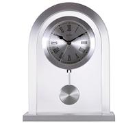 Acctim Bathgate Modern Mantel Clock with Pendulum, Brushed Metal Silver Carriage Clock for Living Room, Glass Mantelpiece Clock with Roman Dial, Elegant Fireplace Shelf Clock
