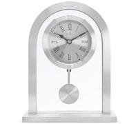 Acctim Bathgate Modern Mantel Clock with Pendulum, Brushed Metal Silver Carriage Clock for Living Room, Glass Mantelpiece Clock with Roman Dial, Elegant Fireplace Shelf Clock