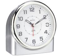 Acctim Central analogue alarm clock silver with non ticking sweep movement, Smartlite automatic night light, Superbrite backligh