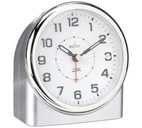 Acctim Central analogue alarm clock silver with non ticking sweep movement, Smartlite® automatic night light, Superbrite® backlight, crescendo alarm and snooze, battery powered bedside clock
