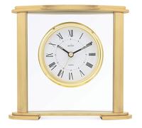 Acctim Colgrove Gold Mantel Clock for Living Room, Polished Brass Effect Metal Carriage Clock with Floating Glass Dial, Roman Numeral Mantelpiece Clock for Living Room and Fireplace Decor
