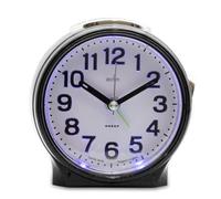 Acctim Eden Non-Ticking Sweep Alarm Clock, White Face with Blue Backlight (Black)