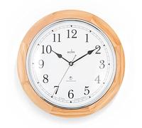 Acctim Exton Radio Controlled Wall Clock Light Wood Colour Frame Silver Bezel 31cm