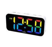 Acctim Jaxon White Digital Alarm Clock, LED Colour Changing Display, USB-C Mains Powered, USB-C Charging Port
